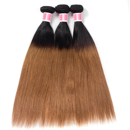 Ombre 1B30 Straight Human Hair 3 Bundles With 4x4 Lace Closure