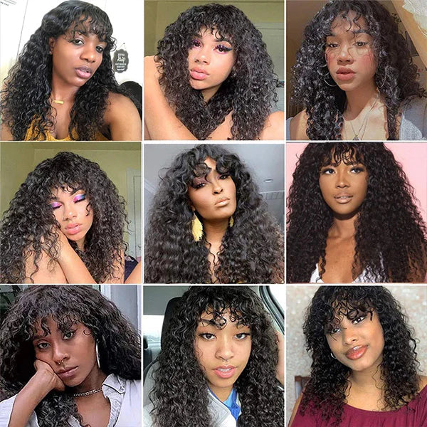 Curly Human Hair Wigs With Bangs Top Lace Front Human Hair Wigs 180% Density