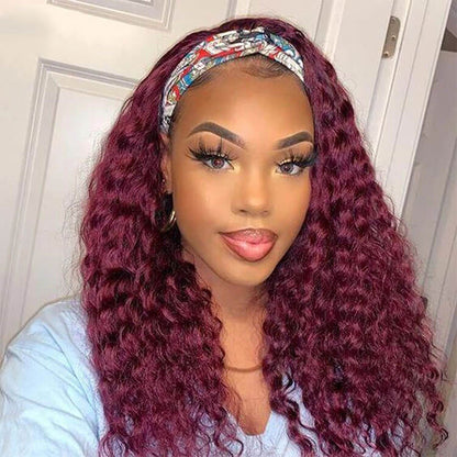 99J Burgundy Color Headband Wigs Straight/Body Wave Virgin Human Hair
