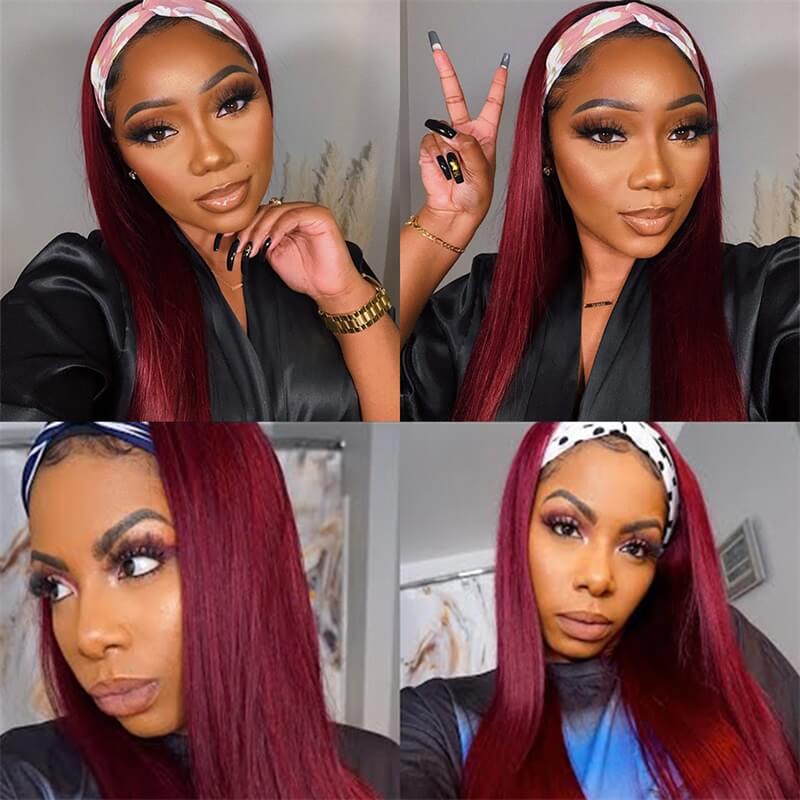 99J Burgundy Color Headband Wigs Straight/Body Wave Virgin Human Hair