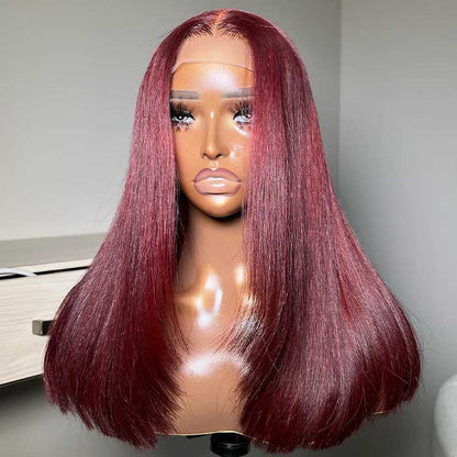 #99J Burgundy Red Layered Cut Straight Wig Skin Melt HD Lace Frontal Colored Human Hair Wigs