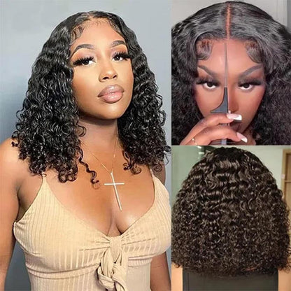 [$99 = 2 Wigs] 220% Density Straight & Curly Blunt Cut Bob Wig 4x4 HD Lace Closure Short Human Hair Wigs Special Offer