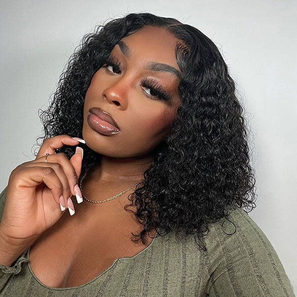 [$99 = 2 Wigs] 220% Density Straight & Curly Blunt Cut Bob Wig 4x4 HD Lace Closure Short Human Hair Wigs Special Offer