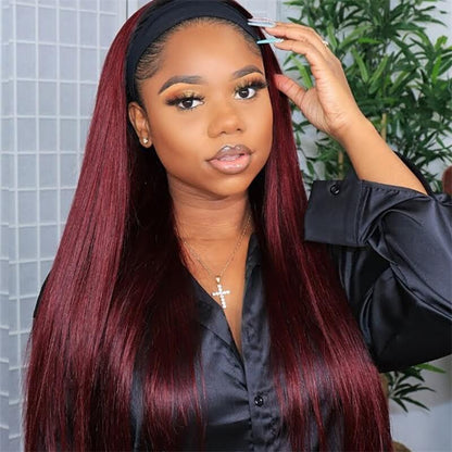 99J Burgundy Color Headband Wigs Straight/Body Wave Virgin Human Hair