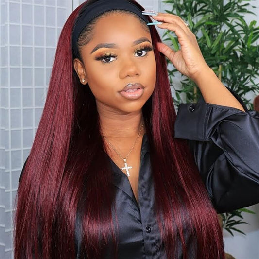 99J Burgundy Color Headband Wigs Straight/Body Wave Virgin Human Hair