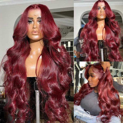 4X4 HD Lace Closure Wig Human Hair Wigs 99J Red Burgundy Pre-Plucked Remy Human Hair Deep Part Wigs