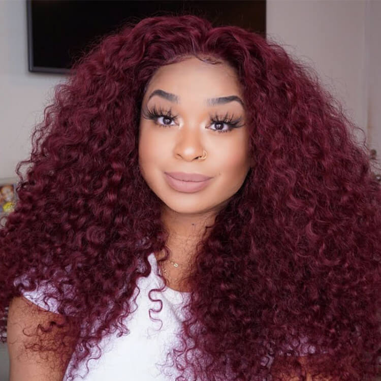 Deep Wave 13x4 HD Lace Front Wigs Burgundy 99J Color Human Hair Wigs With Pre-plucked Hairline