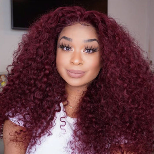 Deep Wave 13x4 HD Lace Front Wigs Burgundy 99J Color Human Hair Wigs With Pre-plucked Hairline