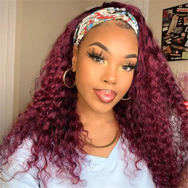 99J Burgundy Color Headband Wigs Straight/Body Wave Virgin Human Hair