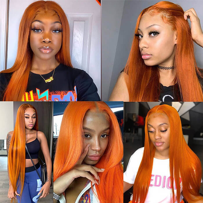 13x4 HD Lace Front Wigs Orange Ginger Color Straight Human Hair Wigs