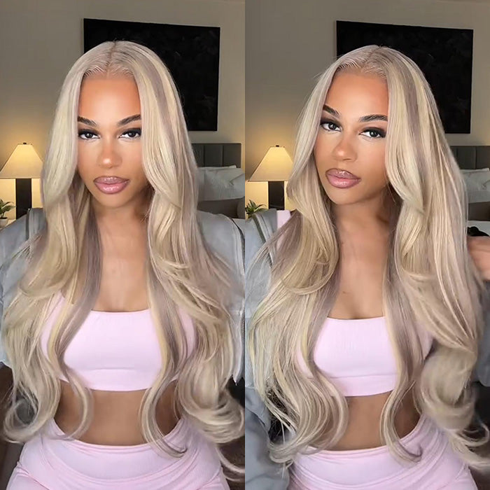[$399 = 2 Wigs] Salt and Pepper Straight Hair P1B/613 Highlights Wig & P18/613 Ash Blonde Body Wave Wig Special Offer