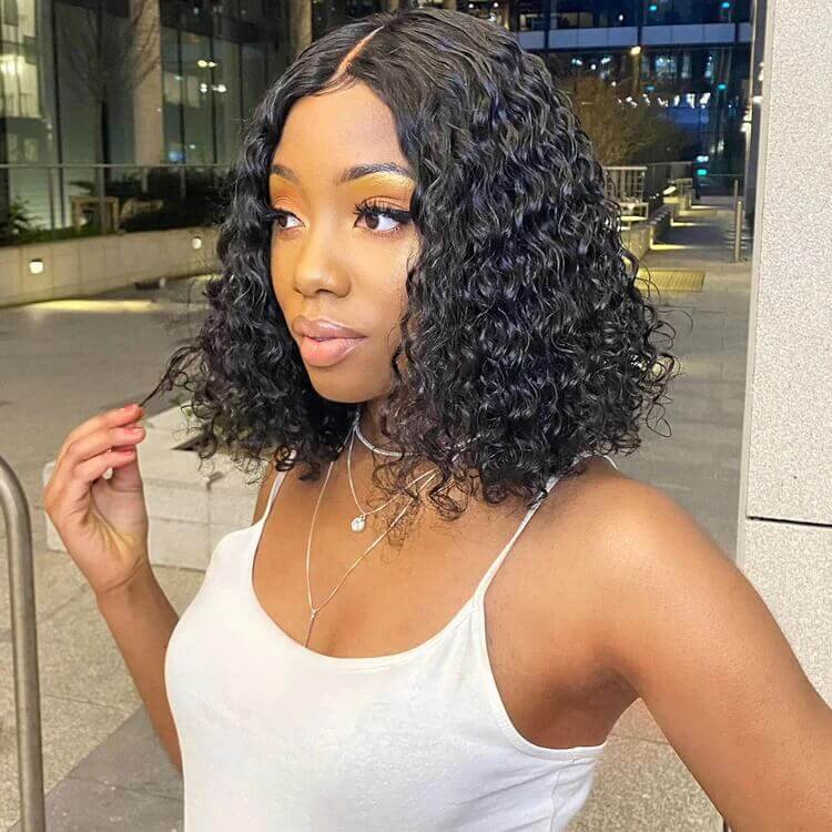 Bob Wigs 4x4 Lace Closure Human Hair Wigs Pre Plucked Natural Color Human Bob Wigs With Bouncy Curly Hair