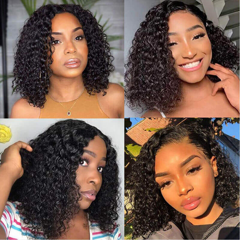 Bob Wigs 4x4 Lace Closure Human Hair Wigs Pre Plucked Natural Color Human Bob Wigs With Bouncy Curly Hair