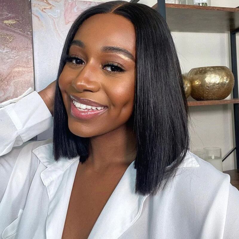 Subella Short Bob Wigs Straight Hair 4x4 HD Transparent Lace Closure Human Hair Wigs With Full Ends