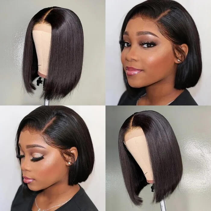 Subella Short Bob Wigs Straight Hair 4x4 HD Transparent Lace Closure Human Hair Wigs With Full Ends