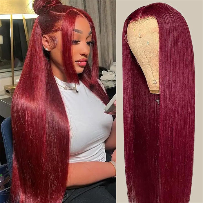 [BOGO] Burgundy Red 99J Body Wave/Straight 13x4 HD Lace Front Human Hair Wig Special Offer