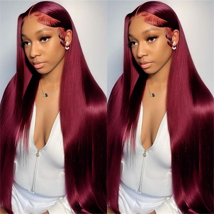 [BOGO] Burgundy Red 99J Body Wave/Straight 13x4 HD Lace Front Human Hair Wig Special Offer