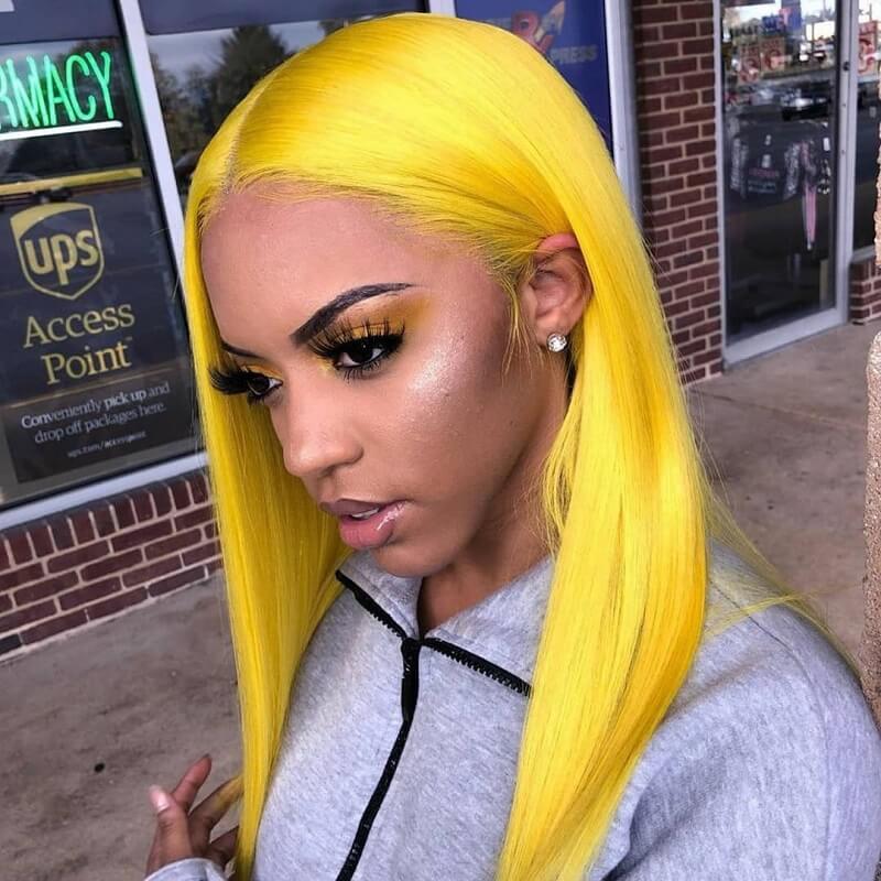 Yellow Colored Human Hair Wig HD Lace Front Wigs Invisible Glueless Cosplay Wig For Women