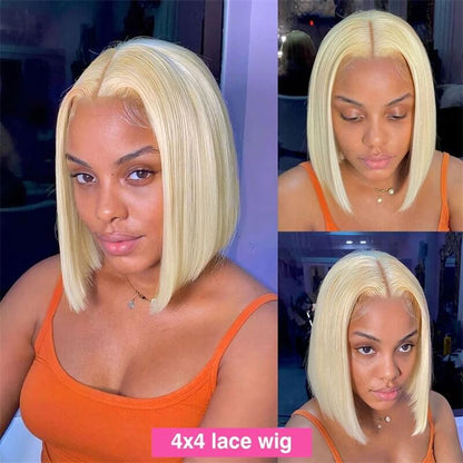 613 Blonde Transparent 4x4 Lace Closure Short Bob Wigs Straight Bob Wig
