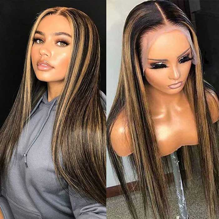 Blonde Highlight 8*5 Pre Cut HD Lace Closure Wigs #P1B/27 Color Glueless Put On And Go Wig