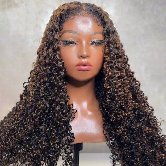 Blonde Highlights 4C Edges Curly Wig P1B/30 Balayage Pre Cut Pre Plucked Realistic Hairline Glueless Wig