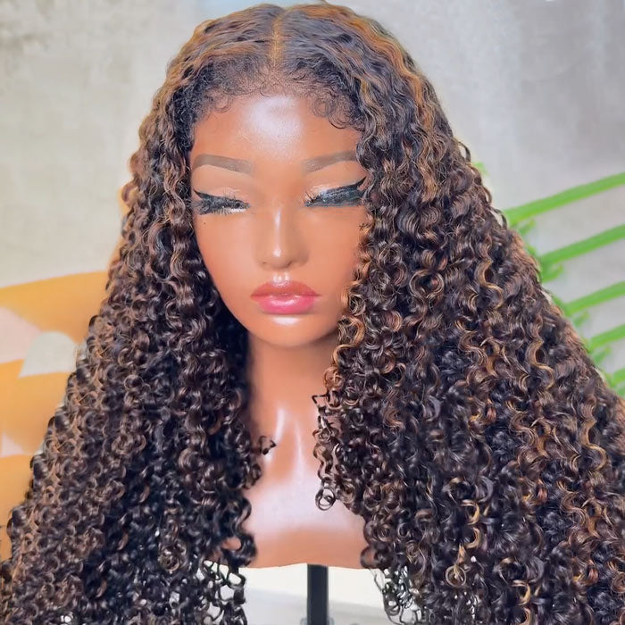 Blonde Highlights 4C Edges Curly Wig P1B/30 Balayage Pre Cut Pre Plucked Realistic Hairline Glueless Wig