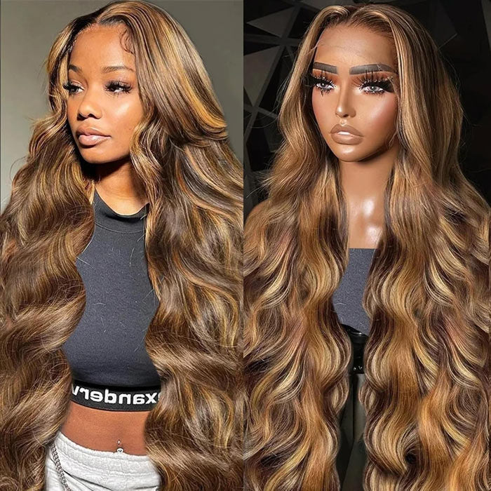[BOGO] Body Wave Balayage Highlights Wig P4/27 Mix Color 13x4 HD Lace Front Human Hair Wigs Special Offer