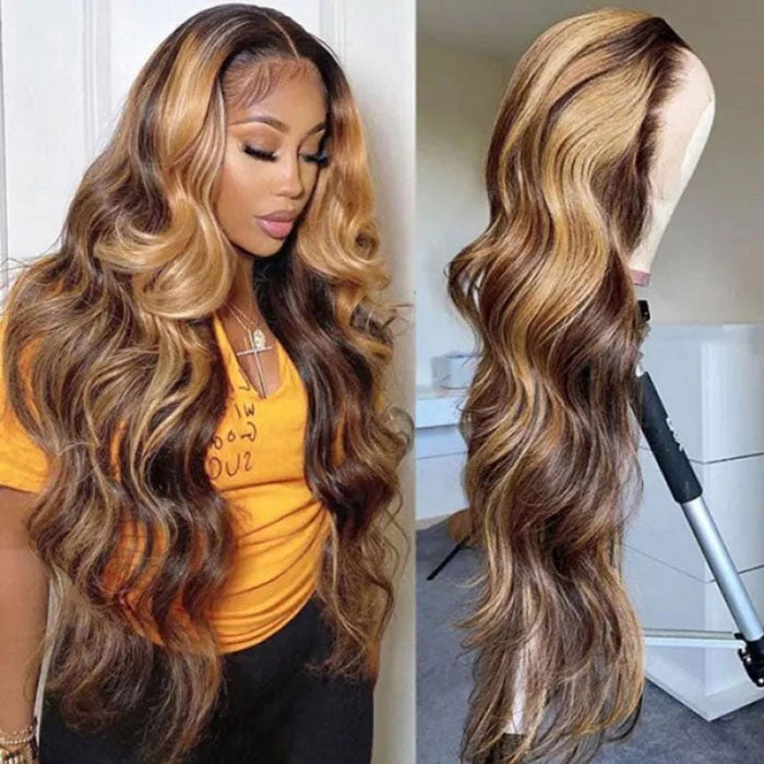 [BOGO] Body Wave Balayage Highlights Wig P4/27 Mix Color 13x4 HD Lace Front Human Hair Wigs Special Offer