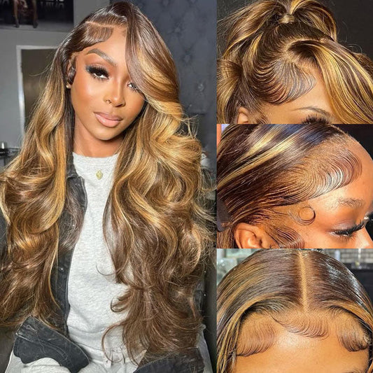 [BOGO] Body Wave Balayage Highlights Wig P4/27 Mix Color 13x4 HD Lace Front Human Hair Wigs Special Offer