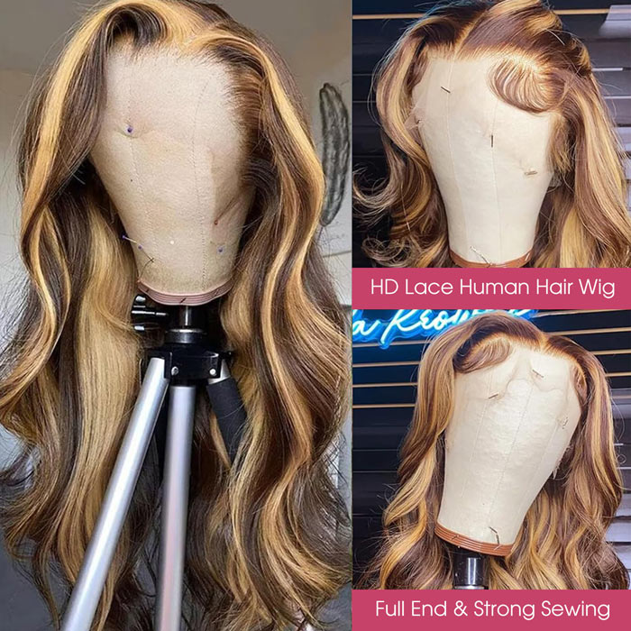 [BOGO] Body Wave Balayage Highlights Wig P4/27 Mix Color 13x4 HD Lace Front Human Hair Wigs Special Offer