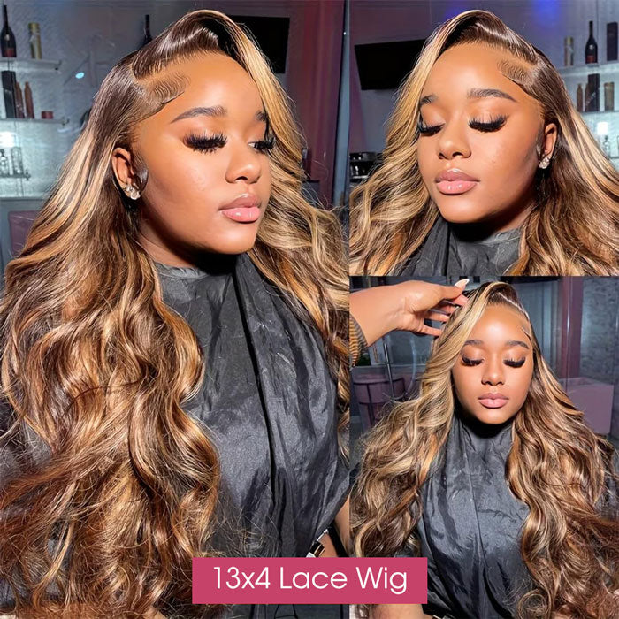 [BOGO] Body Wave Balayage Highlights Wig P4/27 Mix Color 13x4 HD Lace Front Human Hair Wigs Special Offer