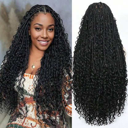 Braided Glueless Wig Drawstring Cap 13x6 HD Lace Front Knotless Boho Curls Human Hair Wigs