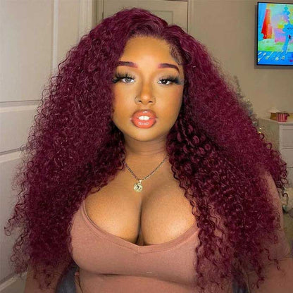Burgundy 99j Wig Curly Human Hair Colored Wigs HD Transparent Lace Closure Wigs