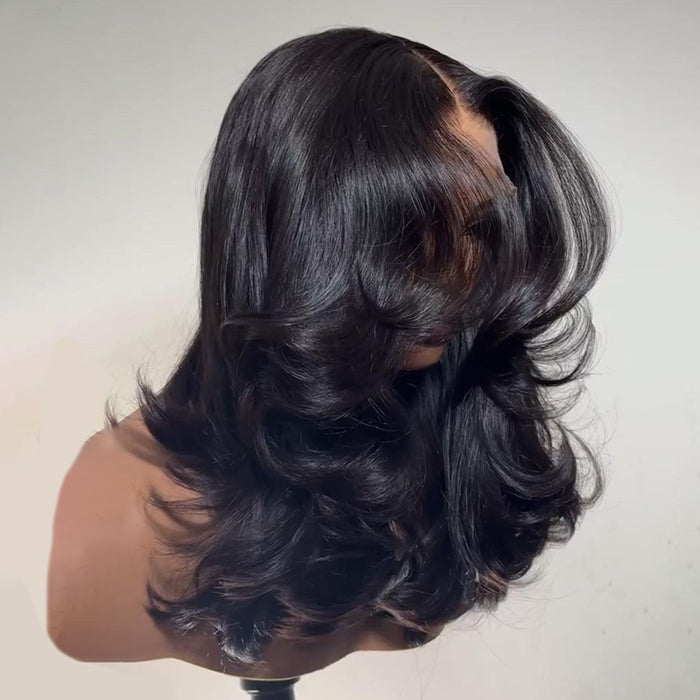 Butterfly Haircut Curtain Bangs Body Wave Glueless Wig 8x5/13x4/13x6 Bleached Knots Layered Cut HD Lace Wig