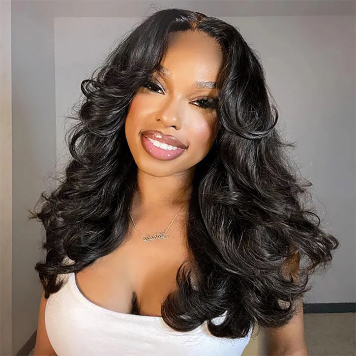 Butterfly Haircut Curtain Bangs Body Wave Glueless Wig 8x5/13x4/13x6 Bleached Knots Layered Cut HD Lace Wig