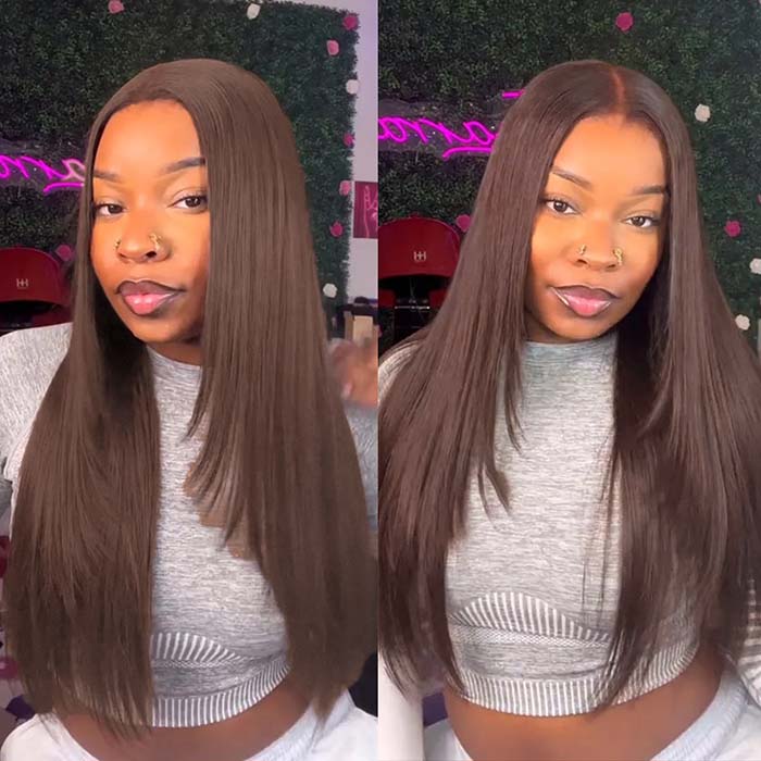 Chocolate Brown Glueless Straight Layered Cut 13x4/13x6 Lace Front Human Hair Wigs High Density