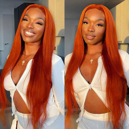 Cinnamon Orange Ginger Color #350 Straight/Body Wave 8x5 Pre Cut HD Lace Human Hair Glueless Wig