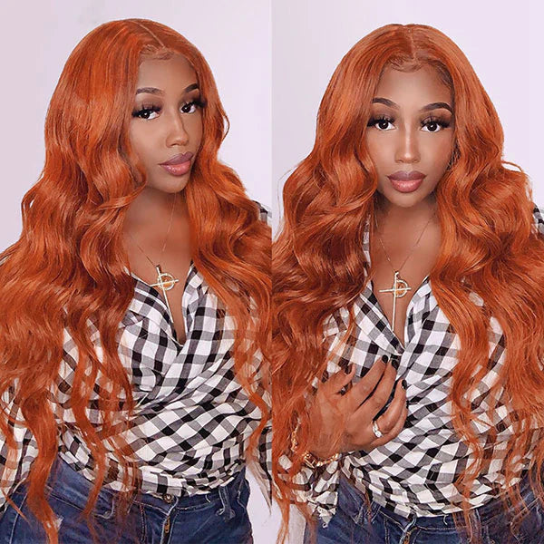 Cinnamon Orange Ginger Color #350 Straight/Body Wave 8x5 Pre Cut HD Lace Human Hair Glueless Wig