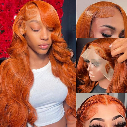 Cinnamon Orange Ginger Color #350 Straight/Body Wave 8x5 Pre Cut HD Lace Human Hair Glueless Wig