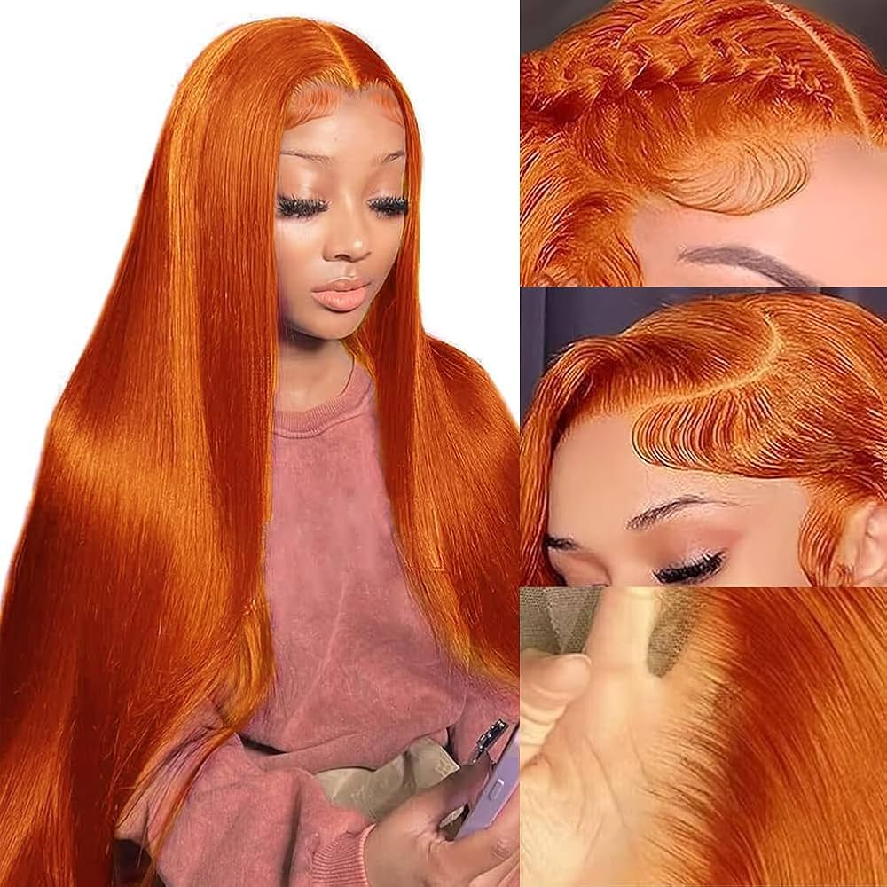 Cinnamon Orange Ginger Color #350 Straight/Body Wave 8x5 Pre Cut HD Lace Human Hair Glueless Wig