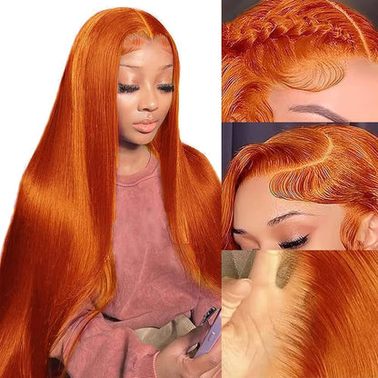 Cinnamon Orange Ginger Color #350 Straight/Body Wave 8x5 Pre Cut HD Lace Human Hair Glueless Wig