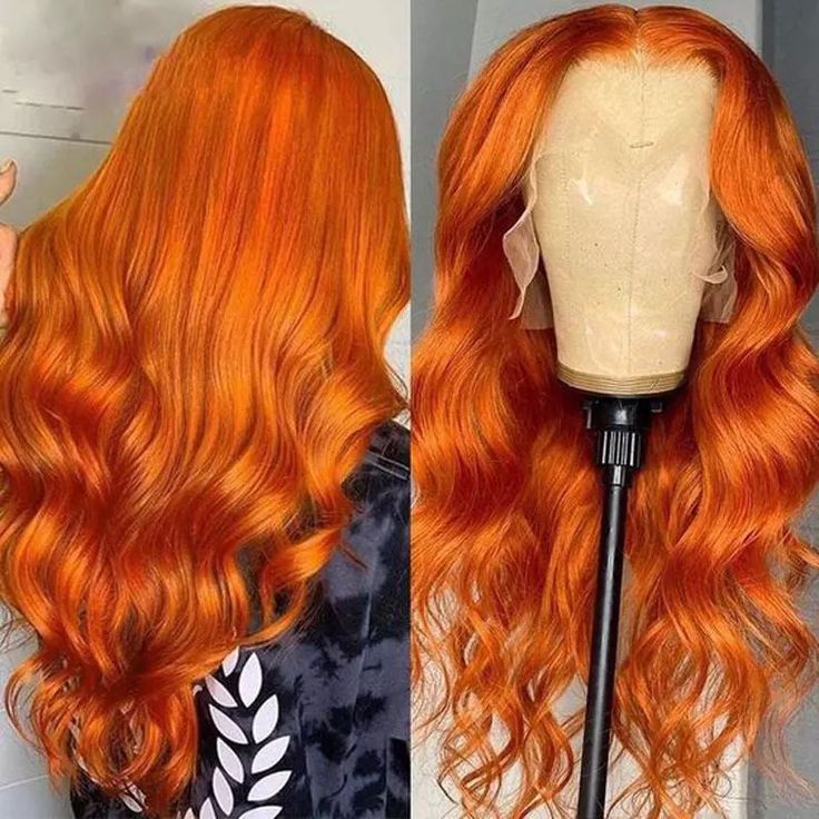 Cinnamon Orange Ginger Color #350 Straight/Body Wave 8x5 Pre Cut HD Lace Human Hair Glueless Wig