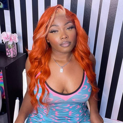 Ginger Blonde Ombre Wigs Body Wave HD Lace Wigs 13x4 Lace Front Human Hair Wigs