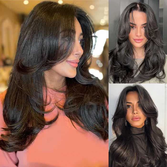 New Curtain Bangs Glueless HD Lace Wig Trendy Straight Human Hair Wigs with Adjustable Strap-Subella Hair