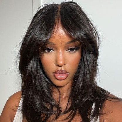 Curtain Bangs Straight Wig Layered Cut Hairstyles Glueless Human Hair HD Lace Wig