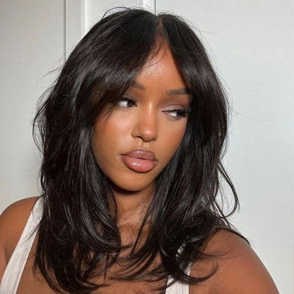 Curtain Bangs Straight Wig Layered Cut Hairstyles Glueless Human Hair HD Lace Wig
