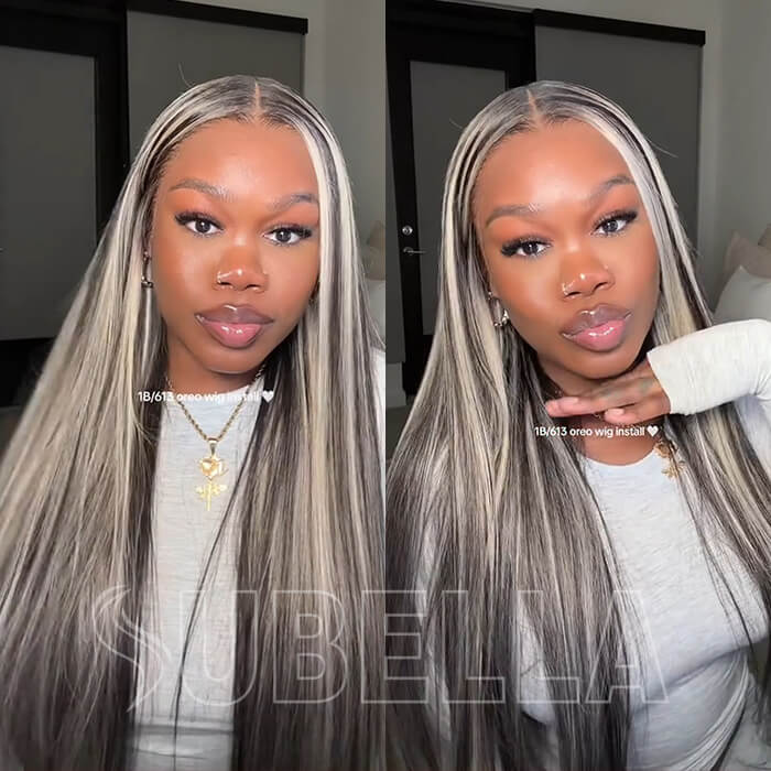 Subella Blonde Highlights HD Lace Front Wigs 13x4/13x6 Glueless Wigs Black Wig with #613 Blonde Highlight
