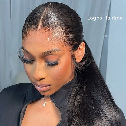 Flawless M-shaped Lagos Hairline Widows Peak Silk Straight Human Hair HD Lace Front Wig