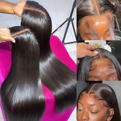 Silky Straight Put On And Go Glueless Wigs With Pre Cut Lace Natural Hairline HD Lace Closure Wigs Beginner Friendly