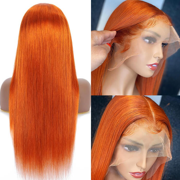 13x4 HD Lace Front Wigs Orange Ginger Color Straight Human Hair Wigs
